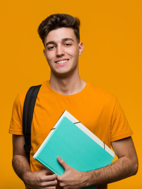 smiling and raising thumb up