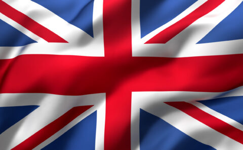 Flag of United Kingdom, Great Britain blowing in the wind. Full